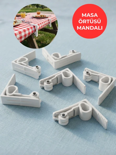 Beyaz Masa Örtüsü Mandalı 4’lü Set – Kaymaz, Rüzgara Dayanıklı, Piknik & Balkon Masa Sabitleyici - Resim 7