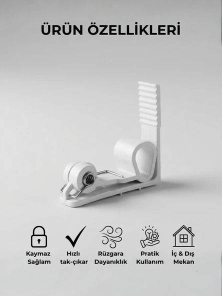 Beyaz Masa Örtüsü Mandalı 4’lü Set – Kaymaz, Rüzgara Dayanıklı, Piknik & Balkon Masa Sabitleyici - Resim 4