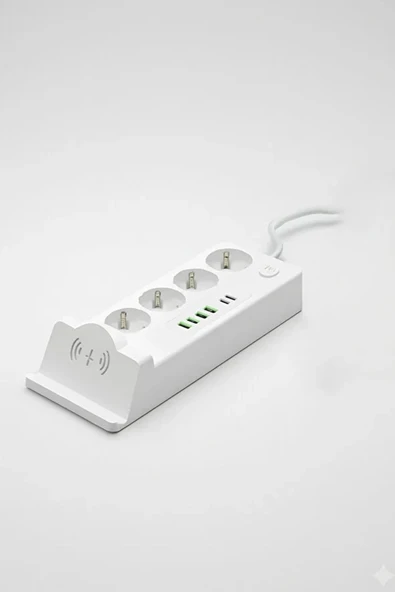 Akım Korumalı Priz Ve Masaüstü Şarj İstasyonu Kablosuz 4 Priz ,4 Usb, 2 Type-c Girişli 2 Metre - Resim 4