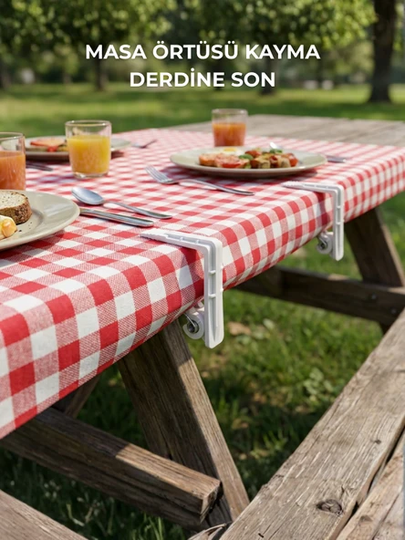 Beyaz Masa Örtüsü Mandalı 4’lü Set – Kaymaz, Rüzgara Dayanıklı, Piknik & Balkon Masa Sabitleyici - Resim 2