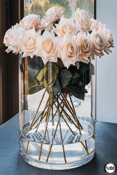 Delizli El Imalati 15 X 30 Cm El Işciliği Silindir Vazo Akvaryum Cam Ps30 Kalın Taban - Resim 4