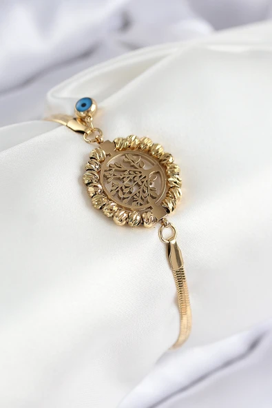 316L Çelik Nazar Boncuk Detaylı Hayat Ağacı Model İtalyan Zincir Gold Renk Kadın Bileklik - TJ-BB7827 ürün görseli 1