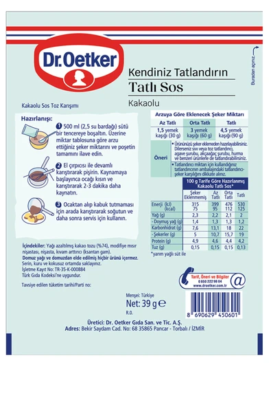 Dr.Oetker Kendiniz Tatlandırın Tatlı Sos Kakaolu 39 g - Resim 2