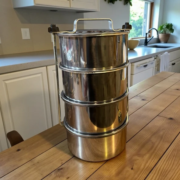 Büyük 10 kişilik paslanmaz sefer tası 5 no 4 lü 38X21,5 cm yemek taşıma kabı ürün görseli 1