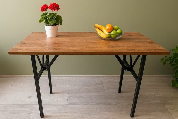 Bahçe Balkon Çayseti Masası, Orta Sehpa, Yemek Masası, Mutfak Masası, Sehpa, Masa Ceviz - 90 x 60 cm ürün görseli 1