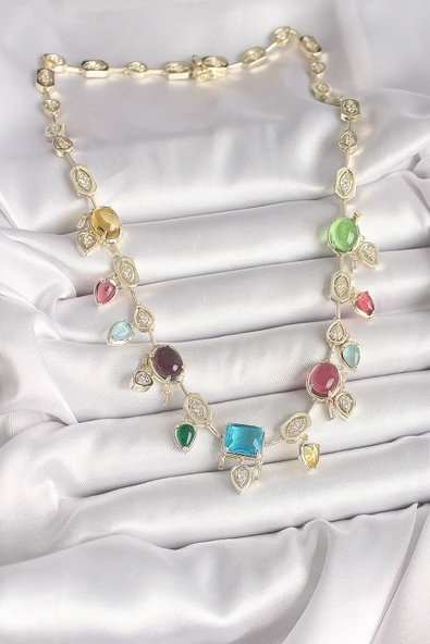 Pirinç Gold Renk Renli Zirkon Taşlı VIP Seri Kadın Kolye - TJ-BKO10004 - Resim 2