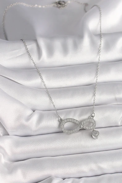 316L Çelik Gümüş Renk Zincir Zirkon Taşlı Sonsuzluk Model Taşlı Kalp Detay Kadın Kolye - TJ-BKO9801 - Resim 2