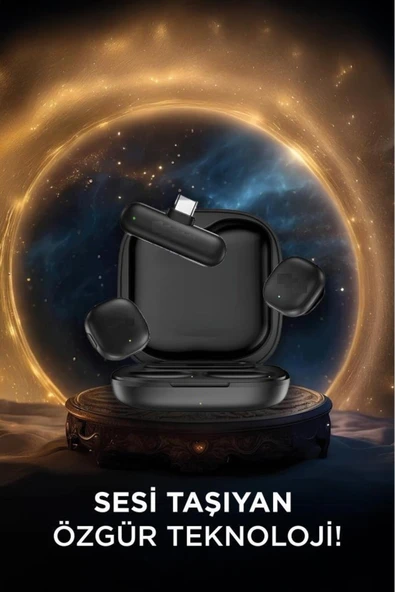 02 Siyah AI Destekli ANC Gürültü Önleyici Şarj Kutulu Kablosuz Yaka Mikrofonu - Resim 2