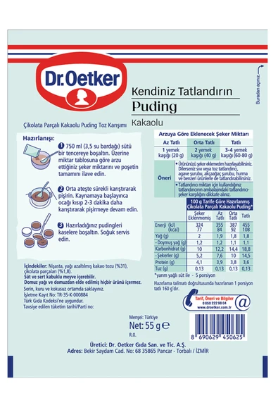 Dr. Oetker Kendiniz Tatlandırın Şekersiz Puding Kakaolu 55 gr x 3 Adet - Resim 3