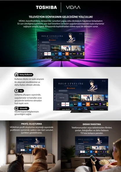 Toshiba 65UV3463DT 65'' 164 Ekran Uydu Alıcılı 4K Ultra HD VİDAA Smart LED TV - Resim 4