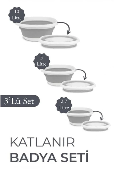 Katlanır Badya Akordiyon Leğen Seti 2,7 L - 5 L - 10 L - Resim 2