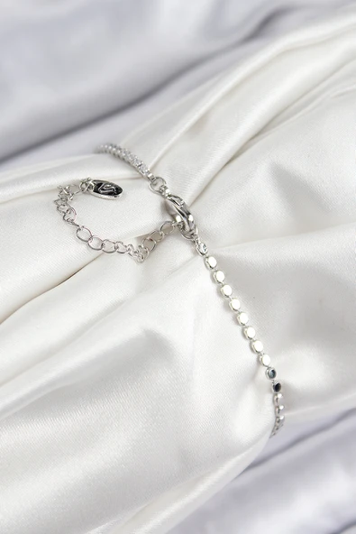 Pirinç Zirkon Taşlı Nazar Model Ezme Zincir Gümüş Renk Kadın Bileklik - TJ-BB7584 - Resim 2