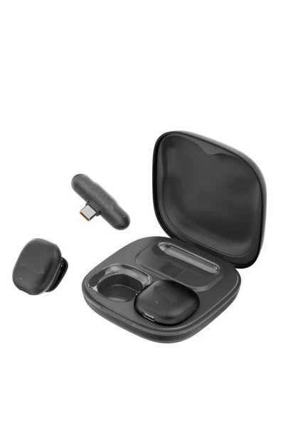 02 Siyah AI Destekli ANC Gürültü Önleyici Şarj Kutulu Kablosuz Yaka Mikrofonu ürün görseli 1