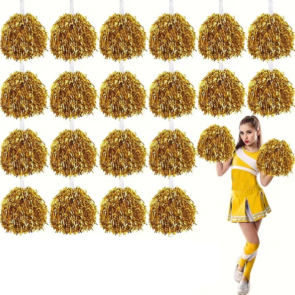 10 Çift ( 20 Adet ) Altın Renk 23 Nisan 19 Mayıs 29 Ekim Okul Gösteri Ponponları ürün görseli 1