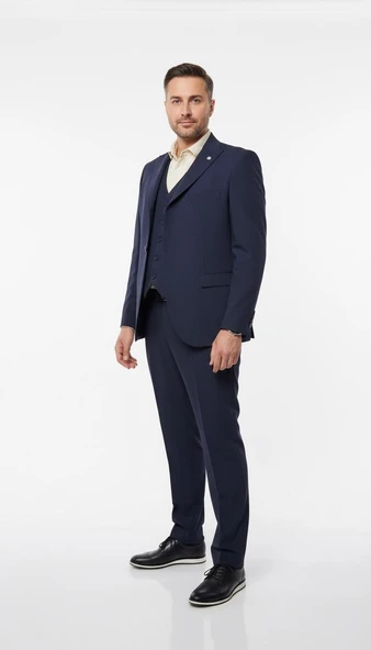 Erkek 3 Parça Battal Beden Takım Elbise | Çift Yırtmaçlı | Siyah – Lacivert Klasik Kesim - Resim 11