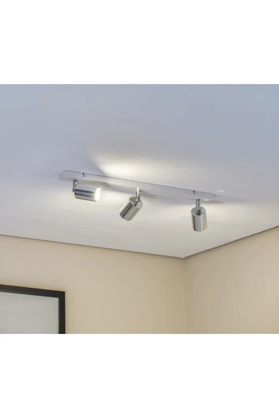 GU10 3lü Üçlü Beyaz Gövde Krom Başlıklı Hareketli Tasarruflu LED Tavan Spot Avize ürün görseli 1