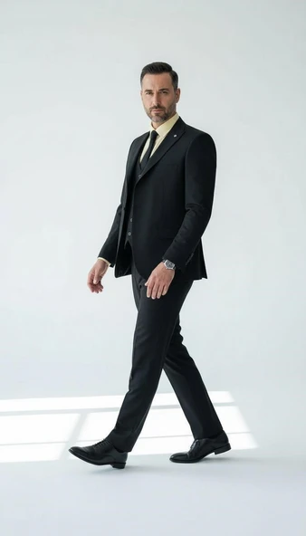 Erkek 3 Parça Battal Beden Takım Elbise | Çift Yırtmaçlı | Siyah – Lacivert Klasik Kesim - Resim 6