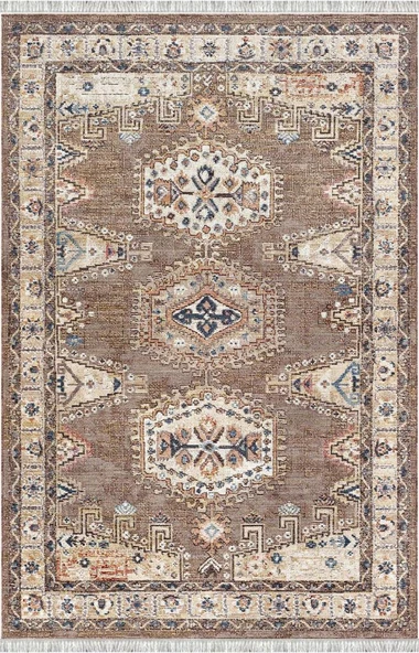 Kahve Otantik Halı Dijital Baskılı, Kaymaz Tabanlı, Yıkanabilir Leke Tutmaz Antibakteriyel - Resim 4