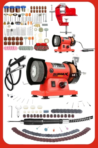 Devir Ayarlı Turbo 500W Mini Çark Taşlama Taş Motoru Çok Amaçlı Spiralli Hortum + Mengene 105Pcs Set ürün görseli 1