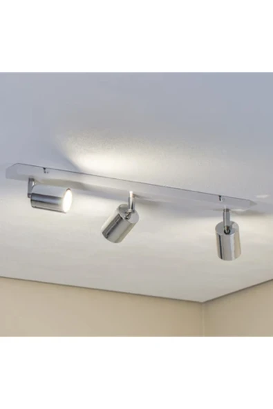 GU10 3lü Üçlü Beyaz Gövde Krom Başlıklı Hareketli Tasarruflu LED Tavan Spot Avize - Resim 2