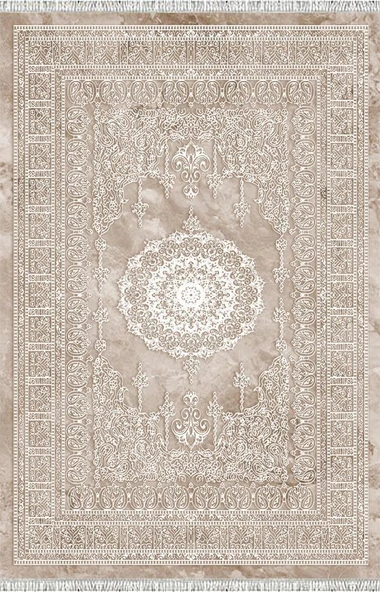 Bej Klasik Motifli Dijital Baskılı, Kaymaz Tabanlı, Yıkanabilir ve Leke Tutmaz Antibakteriyel Halı - Resim 4