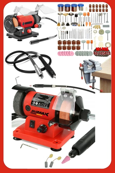 Devir Ayarlı Turbo 500W Mini Çark Taşlama Taş Motoru Çok Amaçlı Spiralli Hortum + Mengene 105Pcs Set - Resim 2