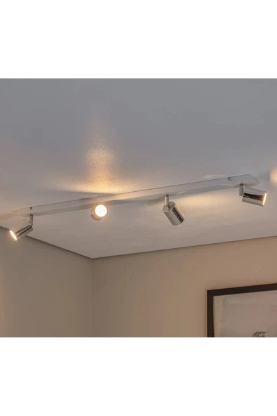 GU10 4’lü dörtlü 100 cm Beyaz Gövde Krom Başlıklı Hareketli Tasarruflu LED Tavan Spot Avize ürün görseli 1