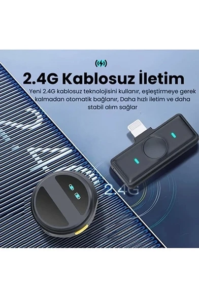 2 Adet Profesyonel Kablosuz Yaka Mikrofonu Lighting Uyumlu Manyetik Klipsli - Resim 3