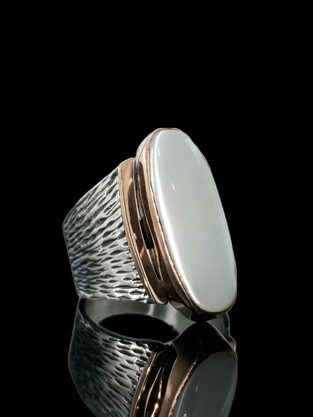 Doğal Sedef Taşlı El Üretimi Mekik 925 Gümüş Yüzük - Resim 2