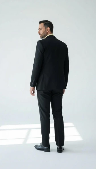 Erkek 3 Parça Battal Beden Takım Elbise | Çift Yırtmaçlı | Siyah – Lacivert Klasik Kesim - Resim 8