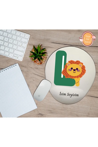 hediye kapımda Kişiye Özel Animal Harf Hayvan Temalı Mousepad Bilek Destekli L Harfi ürün görseli 1