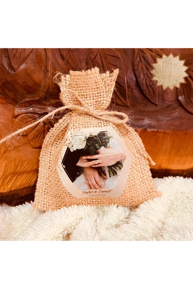 TexKid Kişiye Özel Fotoğraflı Jüt Kese Düğün Nişan Doğum Günü Özel Gün Tasarımlı Kese 10'lu ürün görseli 1