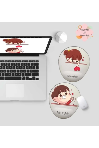 TexKid Kişiye Özel Sevgili/çift Kalp Tasarımlı 2'li Bilek Destekli Mouse Pad ürün görseli 1