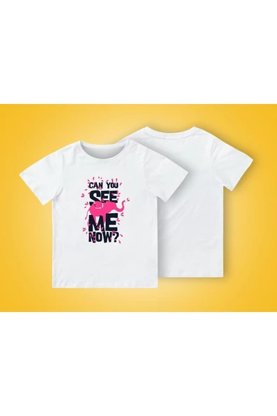 TexKid Beni Şimdi Görebiliyor Musun Yazılı Pembe Fil Baskılı Çocuk Tişört ürün görseli 1