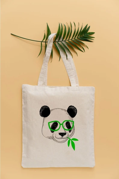 TexKid Gözlüklü Panda Temalı Sıvı Geçirmez Bez Çanta ürün görseli 1