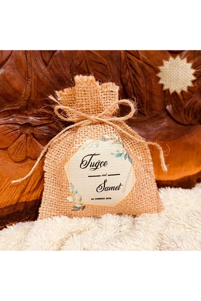 TexKid Kişiye Özel Jüt Kese Düğün Nişan Doğum Günü Özel Gün Tasarımlı Kese 50'li ürün görseli 1