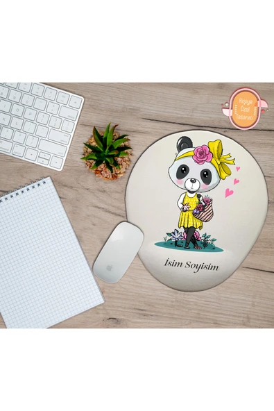 hediye kapımda Kişiye Özel Çiçekçi Panda Kız Temalı Mouse Pad Bilek Destekli ürün görseli 1