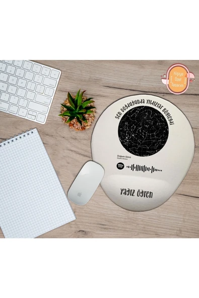 TexKid Kişiye Özel Yıldız Haritalı Spotify Barkodlu Bilek Destekli Mouse Pad ürün görseli 1