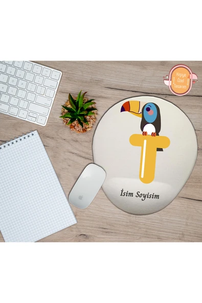 hediye kapımda Kişiye Özel Animal Harf Hayvan Temalı Mousepad Bilek Destekli T Harfi ürün görseli 1