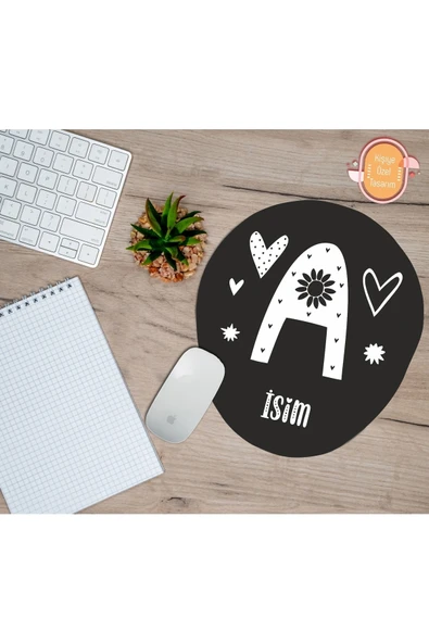 TexKid Kişiye Özel Harf Desenli Siyah Taban Bilek Destekli Mouse Pad ürün görseli 1