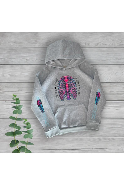 TexKid Mor İskelet Göğüs Kol Baskılı Unisex Oversize Sweatshirt ürün görseli 1