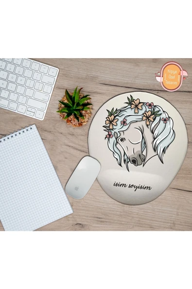 TexKid Kişiye Özel Çiçekli At Baskılı Bilek Destekli Mouse Pad ürün görseli 1