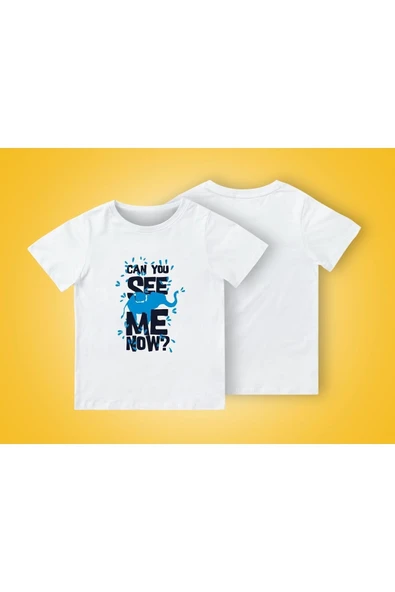 TexKid Beni Şimdi Görebiliyor Musun Yazılı Mavi Fil Baskılı Çocuk Tişört ürün görseli 1