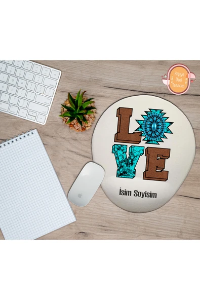hediye kapımda Kişiye Özel Desenli Love Temalı Mouse Pad Bilek Destekli ürün görseli 1