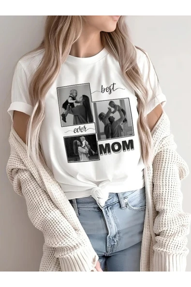TexKid Kişiye Özel Fotoğraflı Anneler Günü Hediyesi Pamuklu Beyaz Tişört ürün görseli 1