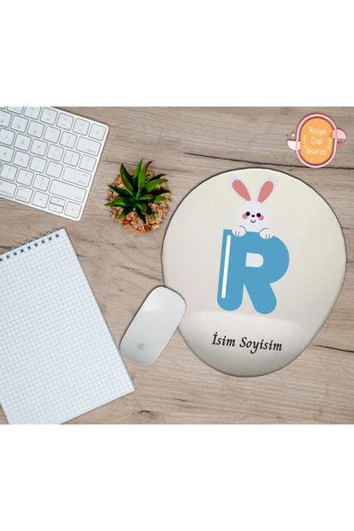 hediye kapımda Kişiye Özel Animal Harf Hayvan Temalı Mousepad Bilek Destekli R Harfi ürün görseli 1