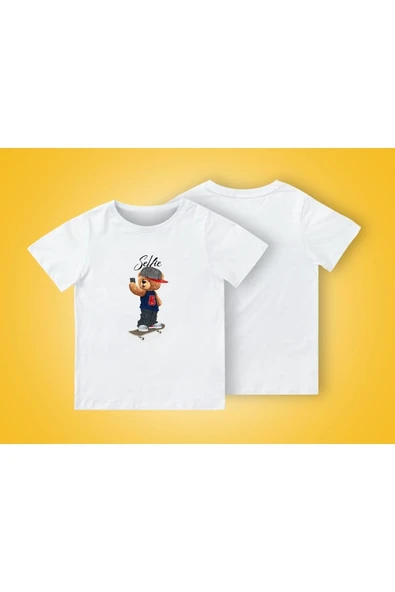 TexKid Selfie Yazılı Sevimli Ayı Baskılı Çocuk Tişört ürün görseli 1
