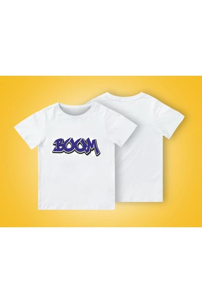 TexKid Boom Yazısı Mavi Renk Baskılı Çocuk Tişört ürün görseli 1