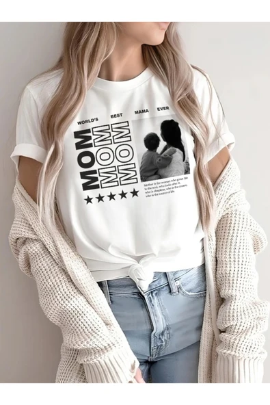 TexKid Kişiye Özel Fotoğraflı Anneler Günü Hediyesi Pamuklu Beyaz Tişört ürün görseli 1