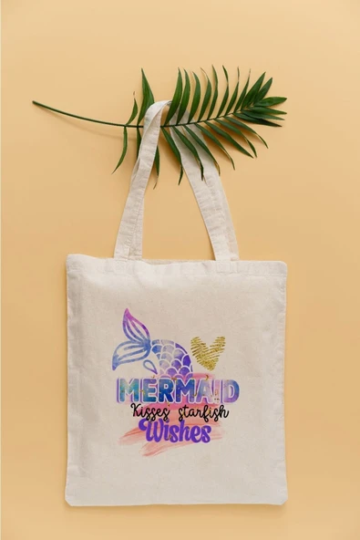 TexKid Deniz Kızı Plaj Temalı Sıvı Geçirmez Bez Çanta ürün görseli 1